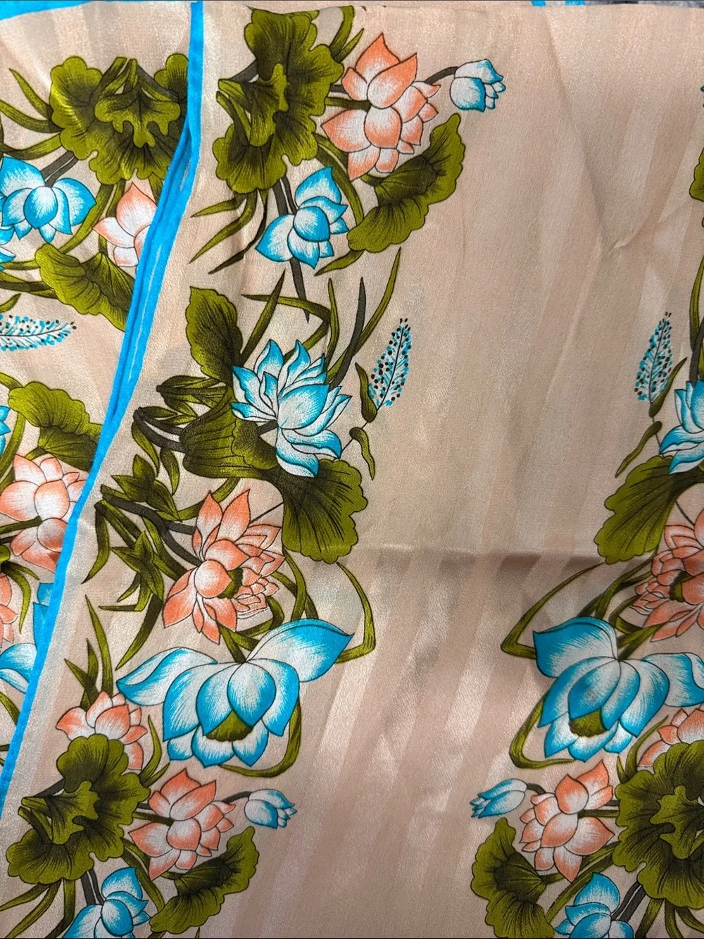 XIIX Karet Floral Silk Scarf with Turquoise Trim